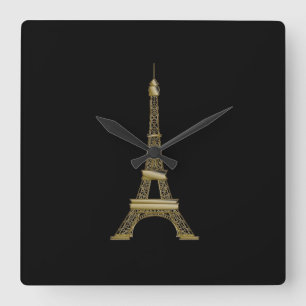 Relógio de Parede da Torre Eiffel, Dourada e Negr
