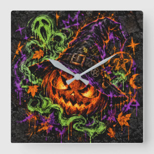 Relógio de Parede de Abóbora de Halloween da Bruxa
