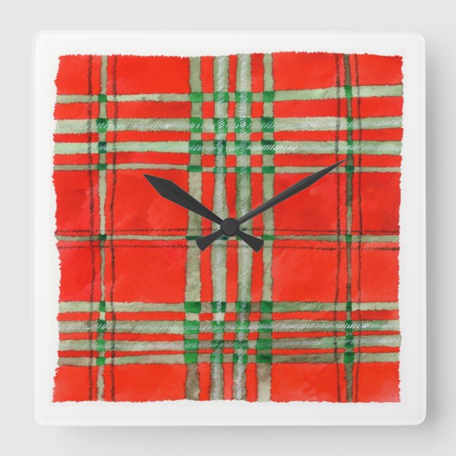 RELÓGIO DE PAREDE DE ACÍLICO QUADRADO TARTAN VERME (Frente)