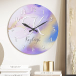 Relógio de Parede de acrílico<br><div class="desc">Personalize facilmente este estilo glamouroso, abstrato lilac, tinta aquática e fundo de pulverização em ouro falso, com os seus detalhes personalizados.</div>