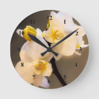 Relógio de parede de acrílico com orquídea branca