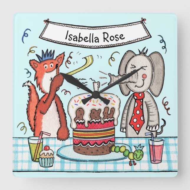 Relógio de Parede de Animais de Festa Personalizad (Frente)