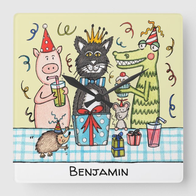 Relógio de Parede de Animais de Festa Personalizad (Frente)