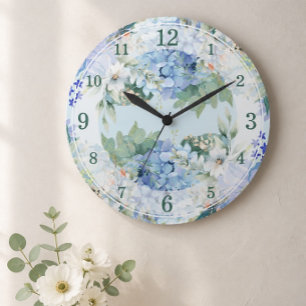 Relógio de Parede de Aquarela Floral e Hortênsia A