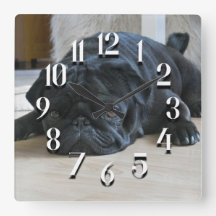 Relógio de Parede de Cachorrinho Pug Preto Fofo