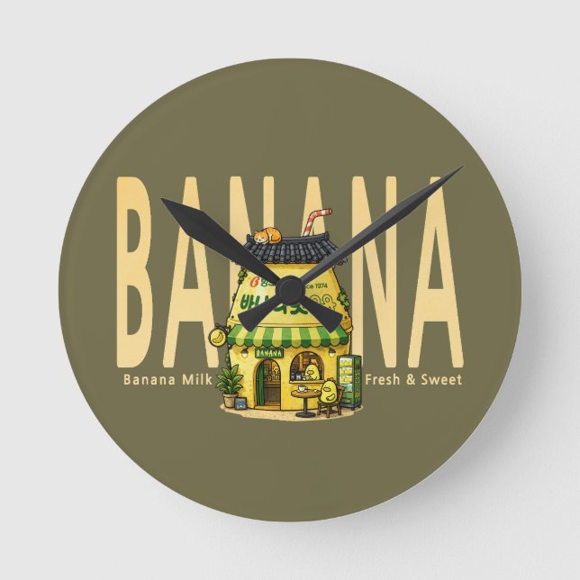 relógio de parede de café de leite de banana (Frente)