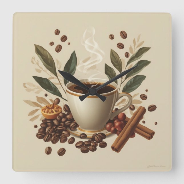 Relógio de Parede de Café em Aquarela Aconchegante (Frente)