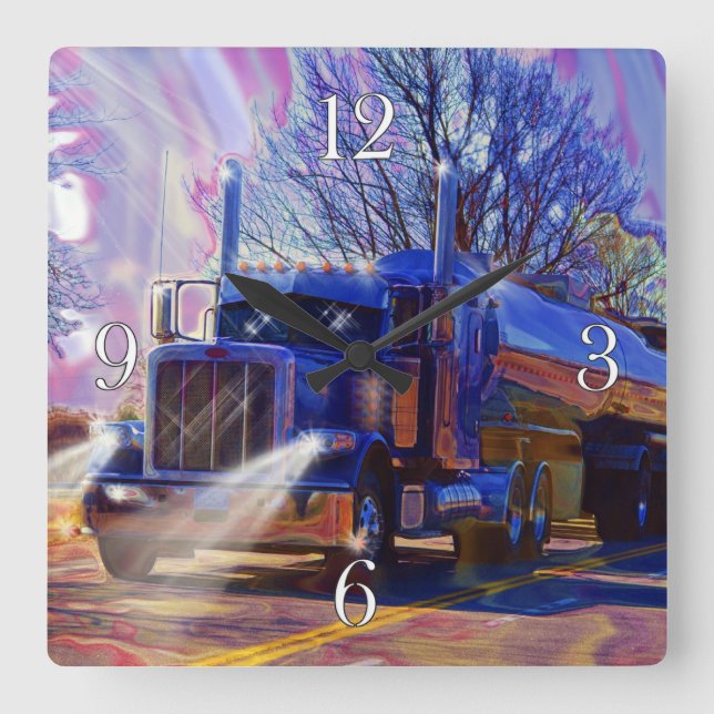 Relógio de Parede de Caminhão-Caminhão Azul-Tanker (Frente)