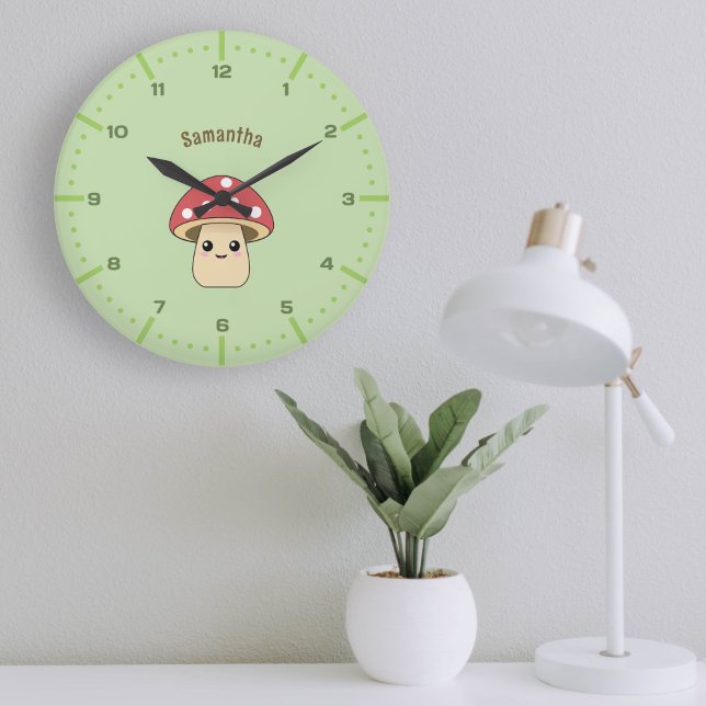 Relógio de Parede de Cogumelo Bonito com Números (Cute Mushroom Wall Clock with Numbers)