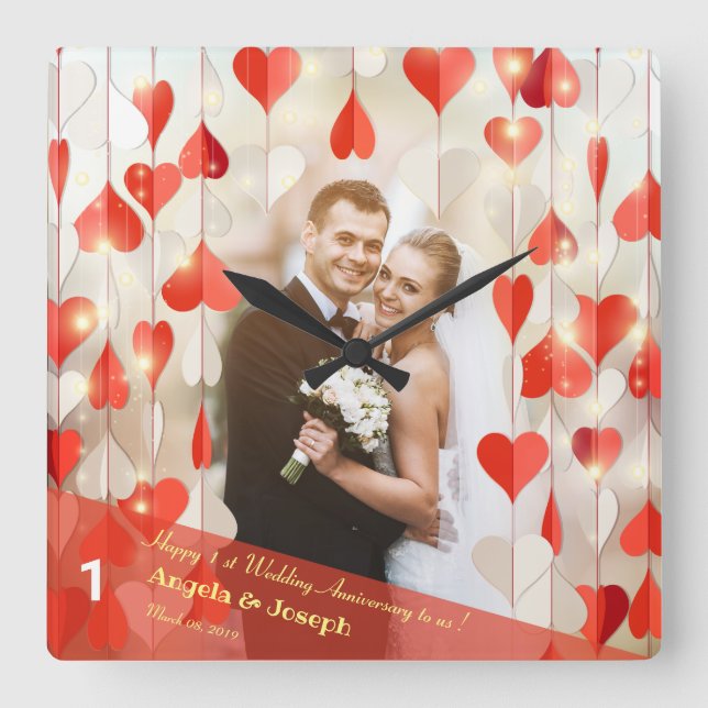 Relógio de Parede de Cortina de Corações de 1º Ani (Frente)