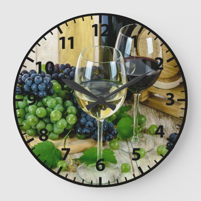 Relógio de Parede de Cozinha Acrílico Vinho Uvas T (Frente)