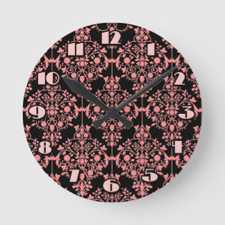 Relógio de parede de Damasco Rosa e Negro
