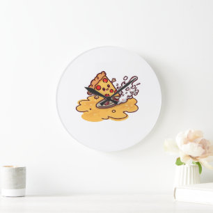Relógio de Parede de Fatia de Pizza Surfando Fofo