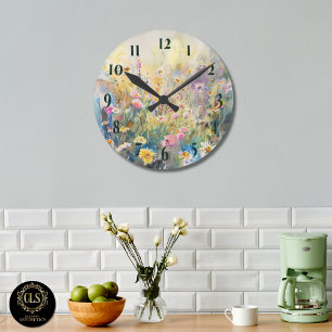 Relógio de Parede de Flores Silvestres em Aquarela