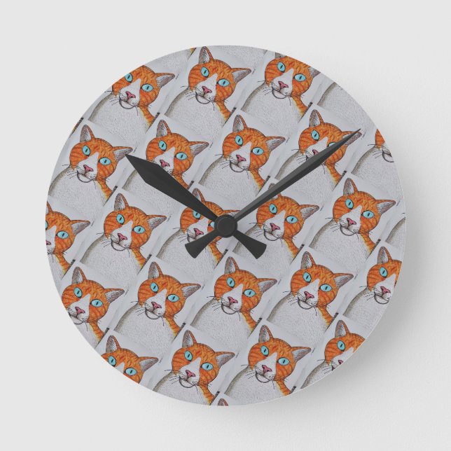 Relógio de Parede de Gato laranja e branco (Frente)