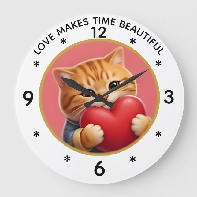 Relógio de Parede de Gato Laranja Fofo com Citação (Frente)