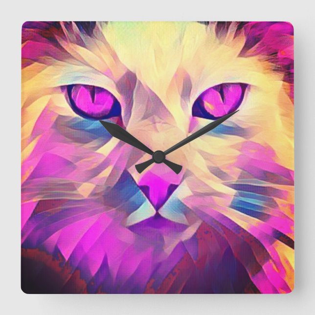 Relógio de Parede de Gato Rosa Poligênio (Frente)