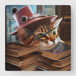 Relógio de Parede de gato Steampunk com livros