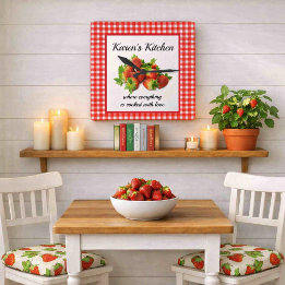 Relógio de Parede de Gingham Vermelho e Morangos
