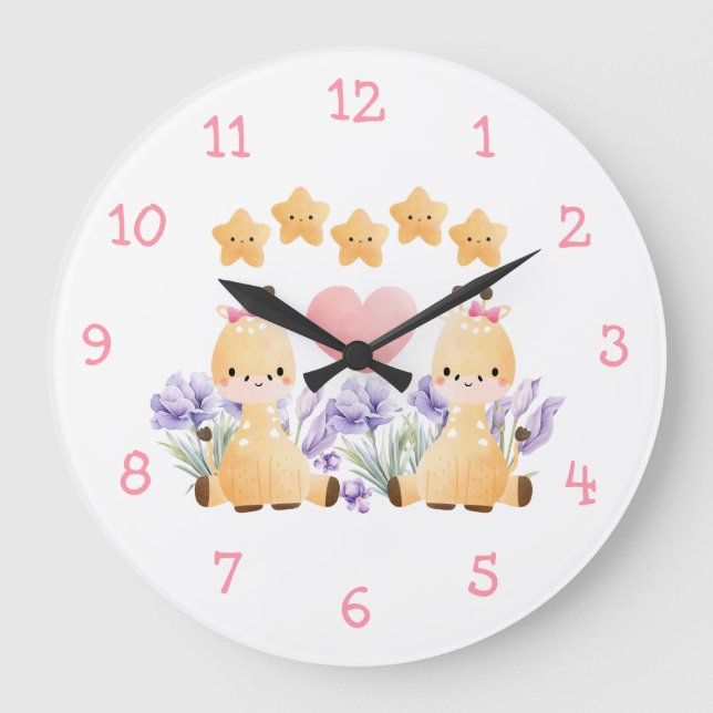 Relógio de Parede de Girafa Bebê Fofo | Somos um D (Frente)