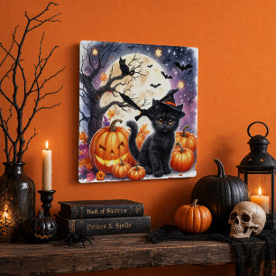 Relógio de Parede de Halloween de Abóboras e Gatos
