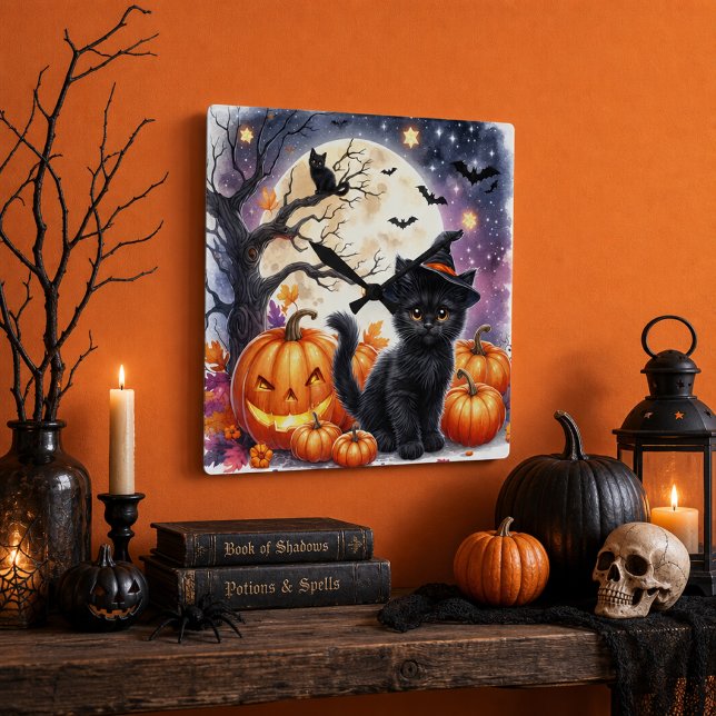 Relógio de Parede de Halloween de Abóboras e Gatos (Criador carregado)