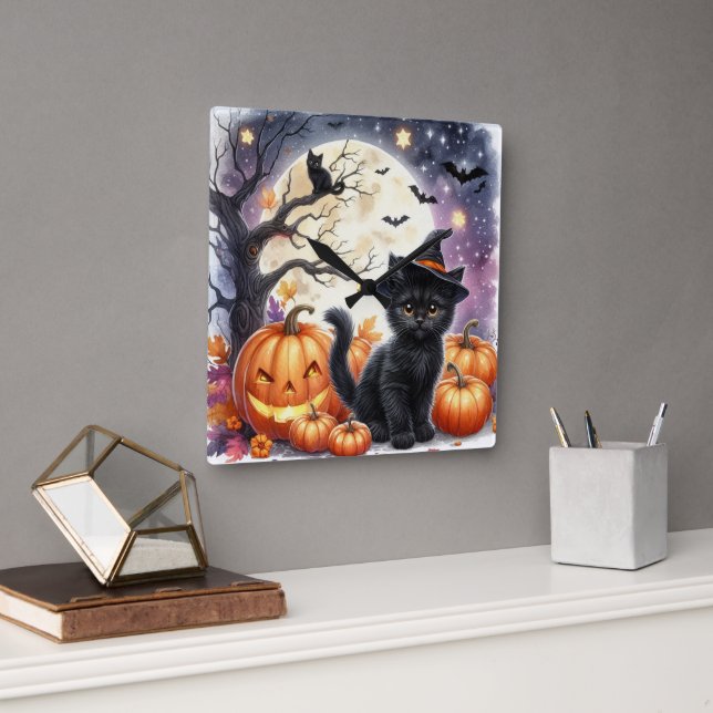 Relógio de Parede de Halloween de Abóboras e Gatos (Escritório)