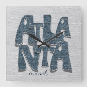 Relógio de Parede de Letra de Denim de Atlanta