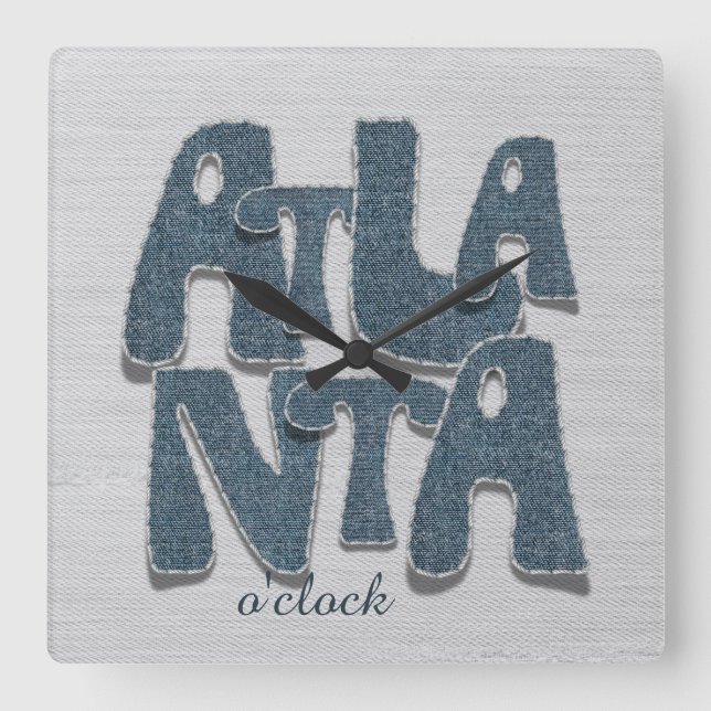 Relógio de Parede de Letra de Denim de Atlanta (Frente)