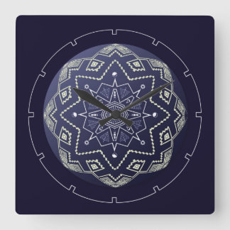 Relógio de Parede de Mandala Azul e Branco