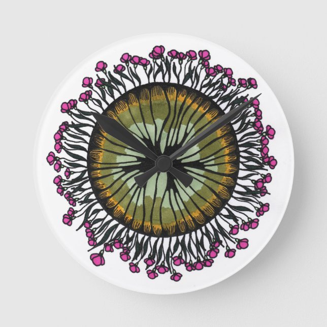 Relógio de Parede de Olho de Mandala Floral Psicod (Frente)