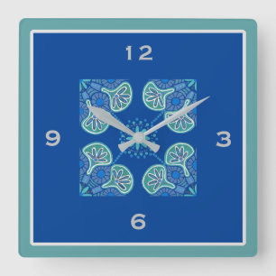 Relógio de Parede de Padrão de Azulejo Azul Quadra