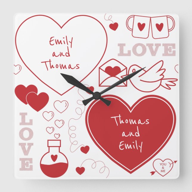 Relógio de Parede de Padrão do namorados - Vermelh (Frente)