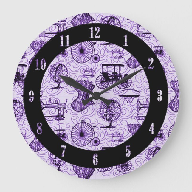 Relógio de Parede de Padrão Steampunk Roxo (Frente)