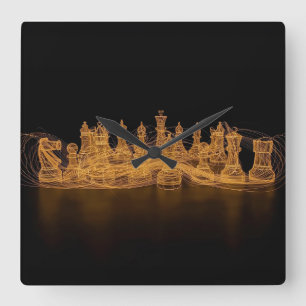 Relógio de Parede de Peças de Xadrez Iluminadas