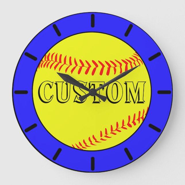 Relógio de Parede de Softball Personalizado Azul (Frente)