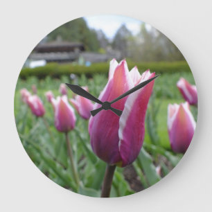 Relógio de Parede de Tulipas Vermelhas e Brancas