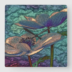 Relógio de parede de vidro azul de metal brilhant