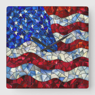 Relógio de Parede de Vidro com Bandeira Americana