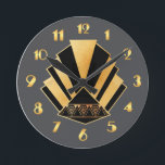 Relógio de Parede do Estilo de Deco de Arte Circul<br><div class="desc">Criei este encantador relógio circular do estilo Art Deco em cinzas,  preto e ouro. Adoro os resultados! O fundo da cinza acrescenta uma sofisticação a este relógio. Eu adoraria ter este relógio em minha casa. Então Art Deco e ficaria bem na casa de alguém. Um toque de classe!</div>