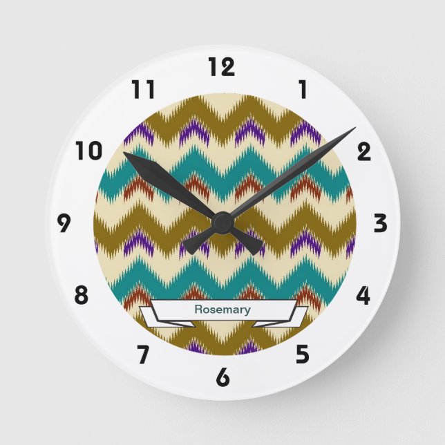 Relógio de Parede do Padrão Tribal Chevron Teal Na (Frente)