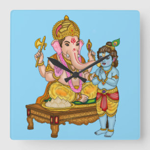 Relógio de Parede do Senhor Ganesha e Krishna