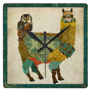 Relógio de Parede Dourada do Alpaca e do Teal Owl