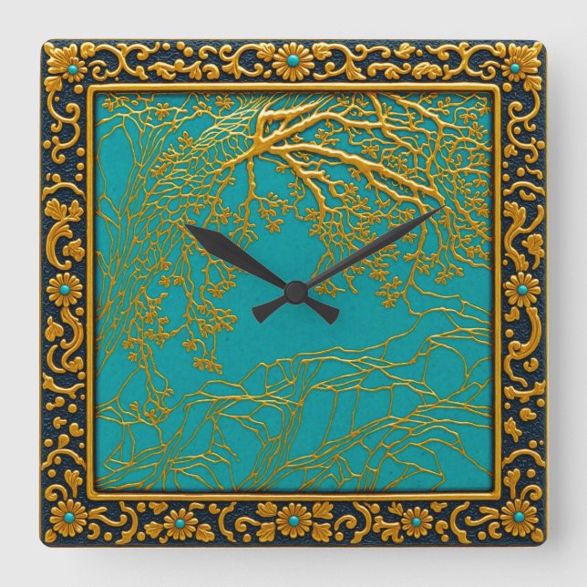 Relógio de Parede Dourado Turquesa+Preto French Al (Frente)