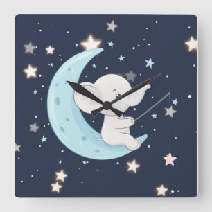 Relógio de Parede Elefante Bebê Pescando Estrelas