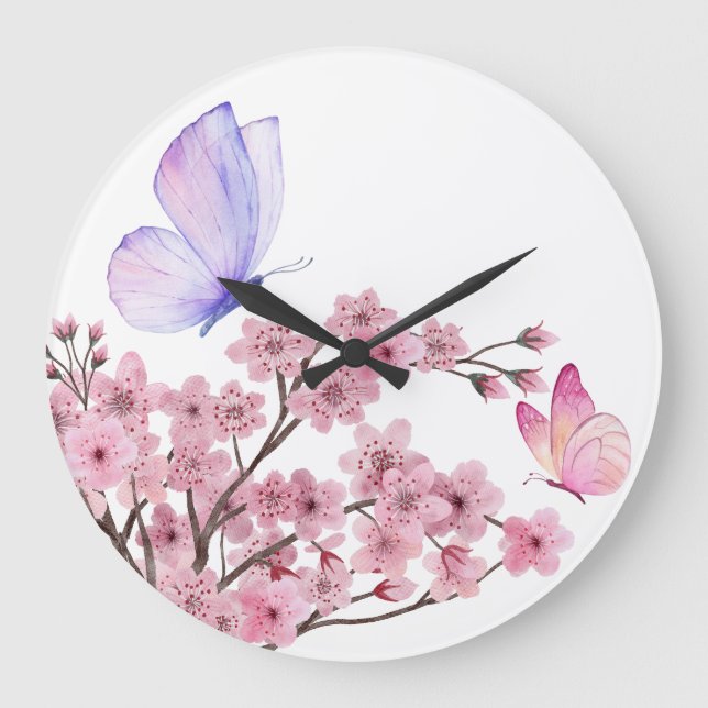 Relógio de Parede Elegante com Ramificação de Flor (Frente)