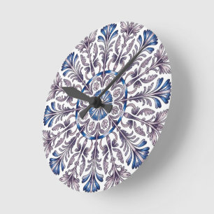 Relógio de Parede em Azul com Padrão Floral de Azu