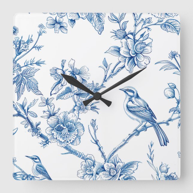 Relógio de Parede em Chinoiserie Branco e Azul (Frente)