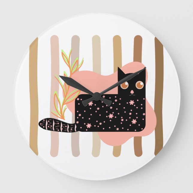 Relógio de Parede em Pastel de Gato Preto Encantad (Frente)
