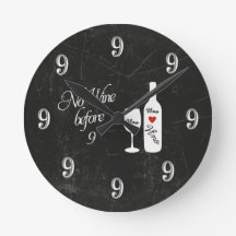 Relógio de Parede Engraçado - Sem Vinho antes das 